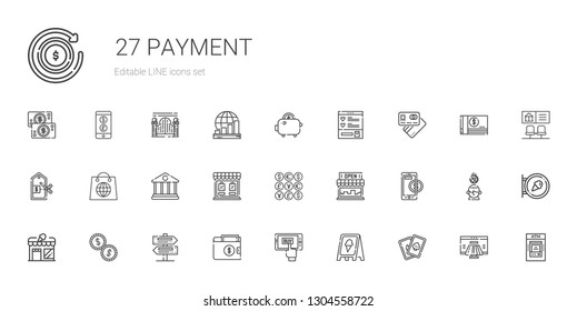 payment icons set. Collection of payment with cards, sign, mobile shopping, wallet, signs, coins, store, online payment, bank, shopping, price. Editable and scalable icons.