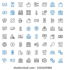 payment icons set. Collection of payment with profits, bitcoin, sign, gateway, cashier, bank, credit card, debit card, coins, money, currency. Editable and scalable payment icons.