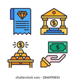 Juego de iconos de pago (línea rellenada) = diamante de factura, banco, oro, dólar de pago. Perfecto para aplicaciones móviles de sitios web, iconos de aplicaciones, presentación, ilustración y cualquier otro proyecto.
