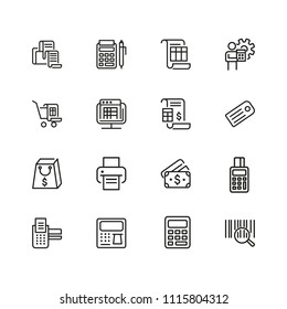 Payment icons. Set of  line icons. Print, receipt, calculator. Finance concept. Vector illustration can be used for topics like cash, shopping, money