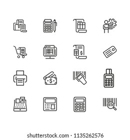 Payment icons. Set of line icons. Print, receipt, calculator. Finance concept. Vector illustration can be used for topics like cash, shopping, money