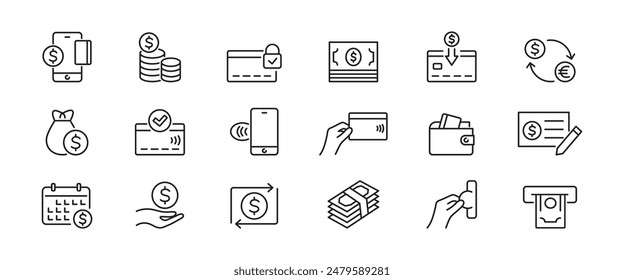 Payment icons. Set of payment methods, cash, finance, money, cash. Vector illustration.