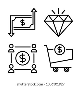 Payment Icons Set = money investment, diamond, collaboration, trolley. Perfect for website mobile app, ios app icons, presentation, illustration and any other projects.