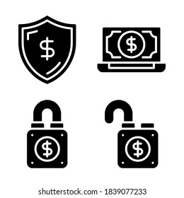 Payment Icons Set = money shield, laptop, padlock, unlock. Perfect for website mobile app, app icons, presentation, illustration and any other projects.