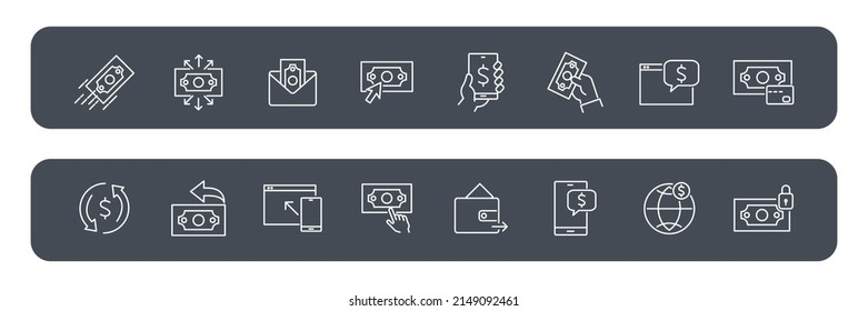 iconos de pago configurados . símbolo de paquete de pago elementos vectores para web de infografía