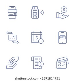 Payment icons set. Thin Line style, editable stroke. credit card, credit card payment, deadline, edc, pay, payment, transaction history, transfer.