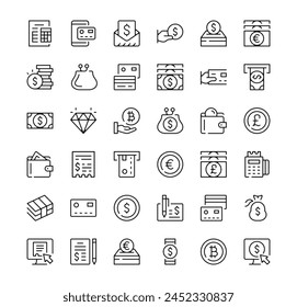 Payment icons set. Vector line icons. Black outline stroke symbols