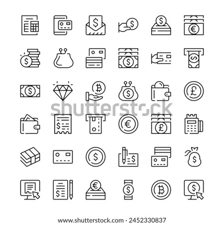 Payment icons set. Vector line icons. Black outline stroke symbols