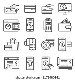Iconos de pago. iconos de pago rellenados por la colección vectorial. Tarjeta de crédito, cartera, compra electrónica, chequera, factura, moneda y mucho más
