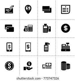Payment icons. vector collection filled payment icons. includes symbols such as money, money coin, coin on hand, dollar sign on phone. use for web, mobile and ui design.