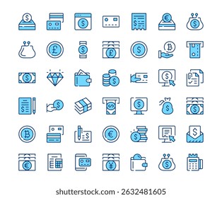 Ícones de pagamento. Conjunto de ícones de linha de vetor. Design de contorno moderno. Conceito de azul