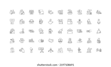Ideas de pago, iconos lineales, conjunto de señales de línea, colección de vectores