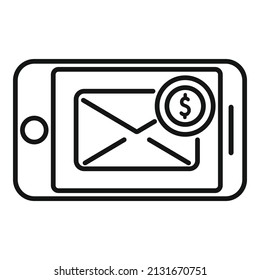 Zahlungs-Info-Mail-Symbol Rahmenvektor. Geld zahlt. Online-Mobil
