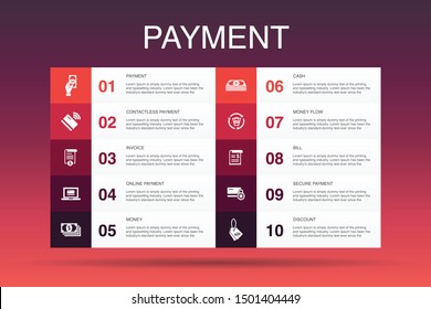 payment Infographic 10 option template.Invoice, money, bill, discount icons