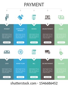 payment Infographic 10 steps UI design.Invoice, money, bill, discount simple icons