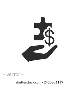 payment in installments icon, hand pay in parts concept, puzzle with money solution, share installment plan, flat symbol - vector illustration