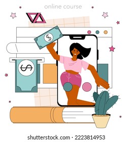 Payment integration online service or platform. Online store payment system connection. Contactless transaction software. Online course. Flat vector illustration