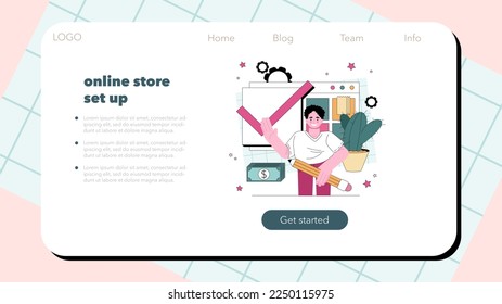 Banner web de integración de pagos o conjunto de páginas de inicio. Conexión del sistema de pago de la tienda en línea. Software de transacción sin contacto, servicio bancario de emprendimiento. Ilustración vectorial plana