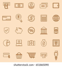 Payment line color icons on brown background, stock vector