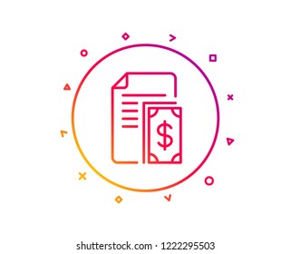 Payment line icon. Document with cash money symbol. Dollar currency sign. Gradient pattern line button. Payment icon design. Geometric shapes. Vector