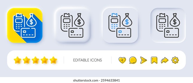 Payment line icon. Neumorphic, Flat shadow, 3d buttons. Credit card money sign. Finance transfer symbol. Line payment icon. Social media icons. Vector