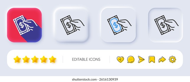 Payment line icon. Neumorphic, Flat shadow, 3d buttons. Dollar exchange sign. Finance symbol. Line pay money icon. Social media icons. Vector