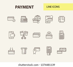 Payment line icon set. Banking and cash concept. Vector illustration can be used for topics like shopping, supermarkets, stores
