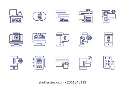 Payment line icon set. Editable stroke. Vector illustration. Containing cash counter, system, contactless, card, check, online payment, mobile, method, payment, secure.