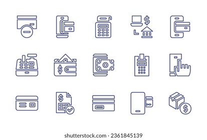 Payment line icon set. Editable stroke. Vector illustration. Containing remove, cash register, mobile, terminal, method, online, payment, credit card, invoice, product.