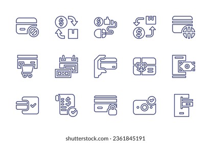 Symbol für die Zahlungslinie eingestellt. Bearbeitbarer Strich. Vektorgrafik. Mit Kreditkarte, Cashflow, E-Commerce, Abonnement-Geschäftsmodell, Online-Zahlung, Zahlung, Kosten pro Klick, Kauf, Geschenkkarte.