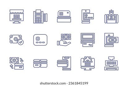 Payment line icon set. Editable stroke. Vector illustration. Containing method, mobile payment, online, credit card, payment, credit card, money, no money, cash register.