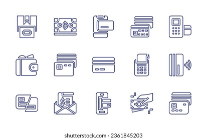 Payment line icon set. Editable stroke. Vector illustration. Containing credit card, payment terminal, online payment, contactless, pos, cash on delivery, cash, wallet, money, payment, tax.
