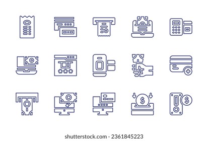 Payment line icon set. Editable stroke. Vector illustration. Containing online payment, payment, card payment, laptop, income, invoice, bill, insert coin, coin.