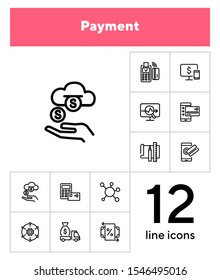 Payment line icon set. Income, smartphone, credit card, POS terminal. Business concept. Can be used for topics like online transaction, contactless cards, banking