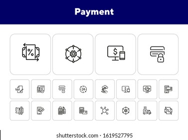 Payment line icon set. Income, smartphone, credit card, POS terminal. Business concept. Can be used for topics like online transaction, contactless cards, banking