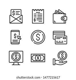 Payment line icons. Financial transactions, processing, ecommerce, internet shopping, transfer money concepts. Simple outline symbols, modern linear graphic elements collection. Vector icons set