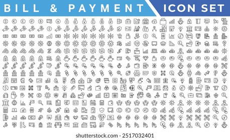 Payment line icons set. Cash money, coins in hand, credit card, wallet, bank check, cashless pay, receipt, contactless purchase vector illustration. Outline signs for finance app.