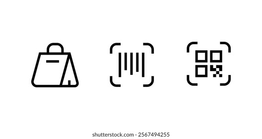 Payment, linear icon set. Payment online options, vector icons. Outline payment method symbols. Money transfer, banking, credit card, cash transaction symbol. Qr-code and bar-code scannig illustration