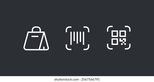 Payment, linear icon set. Payment online options, vector icons. Outline payment method symbols. Money transfer, banking, credit card, cash transaction symbol. Qr-code and bar-code scannig illustration