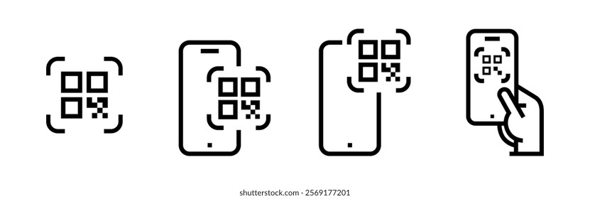 Payment, linear icon set. Payment online options, vector icons. Outline payment method symbols. Money transfer, banking, credit card, cash transaction symbol. Qr-code, bar-code scanning illustration