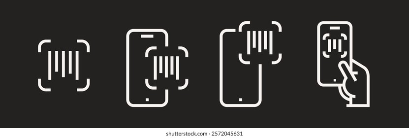 Payment, linear icon set. Payment online options, vector icons. Outline payment method symbols. Money transfer, banking, credit card, cash transaction symbol. Qr-code, bar-code scanning illustration