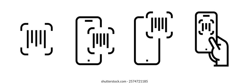 Payment, linear icon set. Payment online options, vector icons. Outline payment method symbols. Money transfer, banking, credit card, cash transaction symbol. Qr-code, bar-code scanning illustration