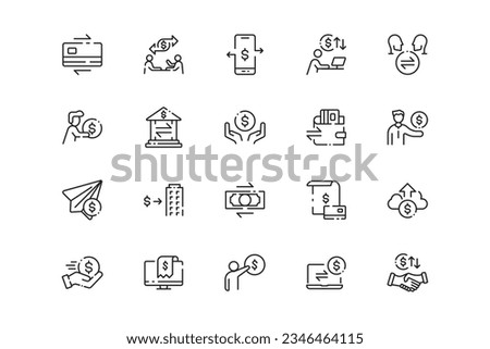 Payment lines icon set. Payment genres and attributes. Linear design. Lines with editable stroke. Isolated vector icons.