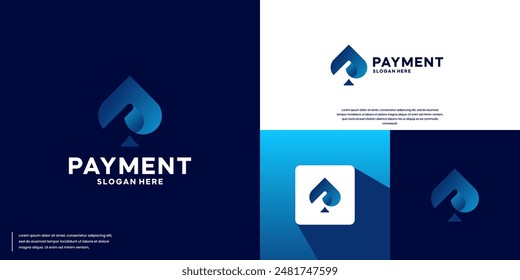 logo de pago con forma de pala, transacción digital, ilustración de diseño de logotipo.