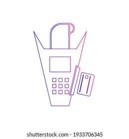  máquina de pago e icono de tarjeta de crédito. Terminal POS confirma el pago mediante tarjeta de crédito de débito, factura. Icono de vector
