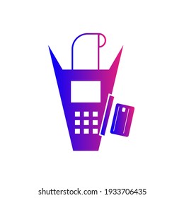  payment machine and credit card icon. POS terminal confirms the payment by debit credit card, invoice. Vector illustration in flat Icon