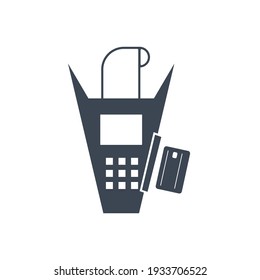  payment machine and credit card icon. POS terminal confirms the payment by debit credit card, invoice. Vector illustration in flat Icon