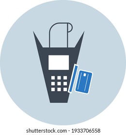  payment machine and credit card icon. POS terminal confirms the payment by debit credit card, invoice. Vector illustration in flat Icon