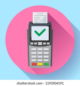 Payment machine icon in flat style. POS terminal. Concept of payment by card. Vector illustration.