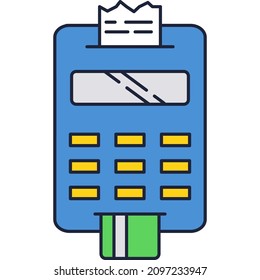 Payment machine pos terminal with credit card and receipt vector icon isolated on white background